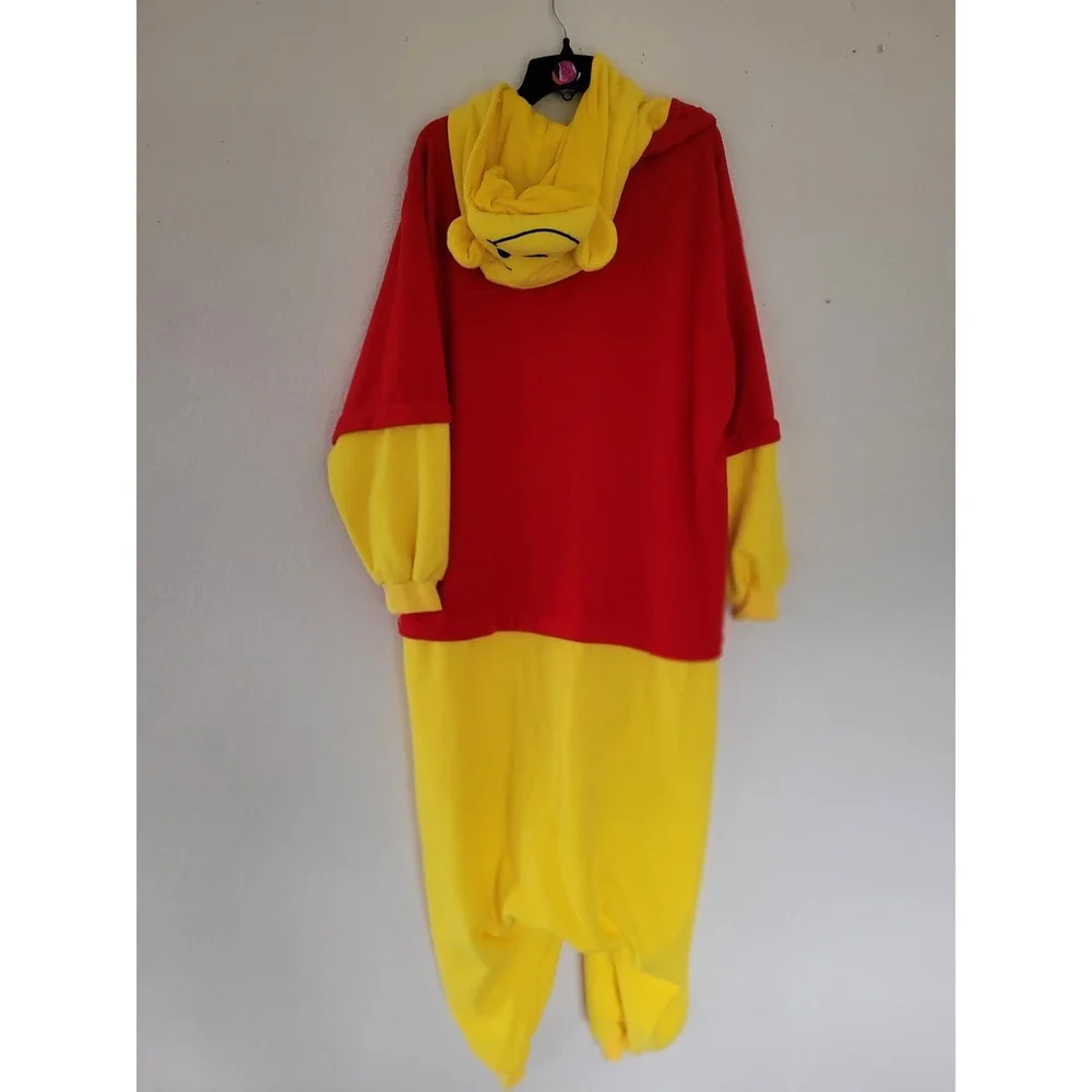 Winnie the Pooh Kigurumi Pajamas Costume‎ Adult L Hooded One Piece Yellow Red #S